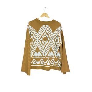 NWT Wrangler Retro XL Aztec Mustard Yellow Sweater Bohemian Western 3/4 Sleeve